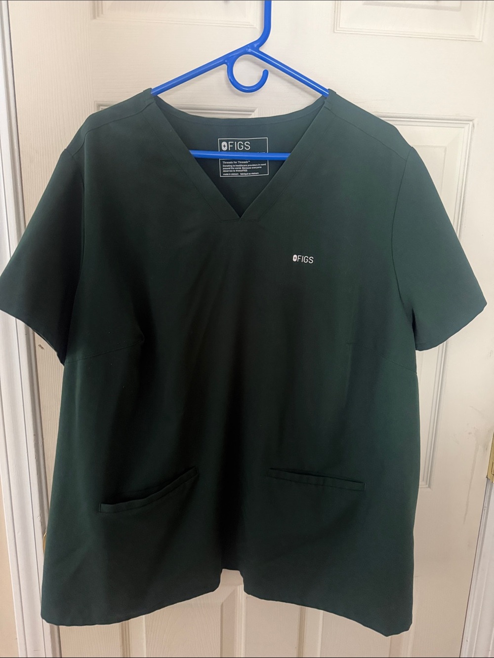 FIGS Women's British Racing Green V-Neck Scrub Top with Front Pockets